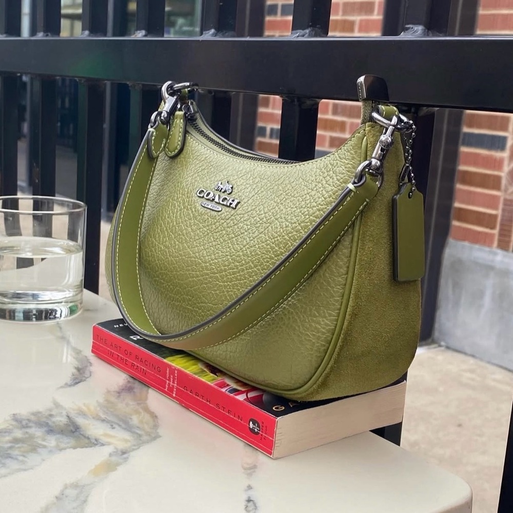 Coach Teri Olive Green Hobo Shoulder Crossbody Bag Like New CJ517 - Picture 14 of 16